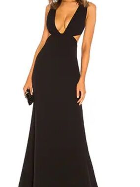 NBD Black Backless Plunge Evening Gown